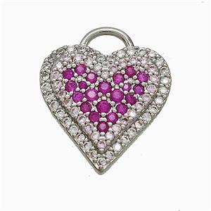 Copper Heart Pendant Pave Zirconia Platinum Plated, approx 16.5mm