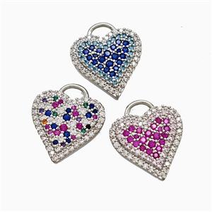 Copper Heart Pendant Pave Zirconia Platinum Plated Mixed, approx 16.5mm