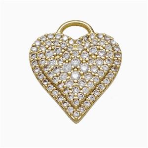 Copper Heart Pendant Pave Zirconia Gold Plated, approx 16.5mm