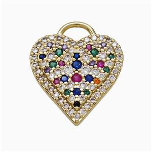 Copper Heart Pendant Pave Multicolor Zirconia Gold Plated, approx 16.5mm
