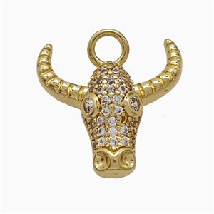 Copper Bull-header Pendant Pave Zirconia Cow Gold Plated, approx 17-19mm