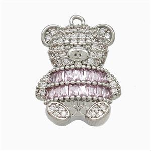 Copper Bear Pendant Pave Zirconia Platinum Plated, approx 14-20mm