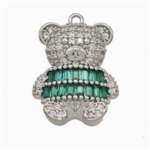 Copper Bear Pendant Pave Zirconia Platinum Plated, approx 14-20mm