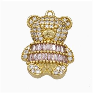 Copper Bear Pendant Pave Zirconia Gold Plated, approx 14-20mm