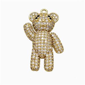 Copper Bear Pendant Pave Zirconia Gold Plated, approx 18-25mm