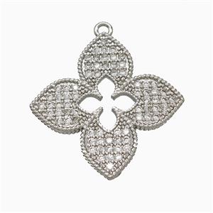 Copper Clover Pendant Pave Zirconia Platinum Plated, approx 30mm