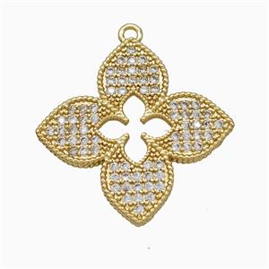 Copper Clover Pendant Pave Zirconia Gold Plated, approx 30mm
