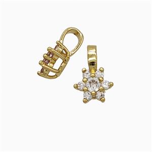 Copper Flower Pendant Pave Crystal Glass Gold Plated, approx 6-10mm