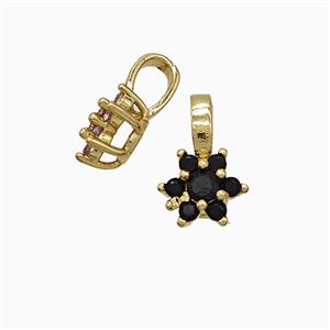 Copper Flower Pendant Pave Black Crystal Glass Gold Plated, approx 6-10mm
