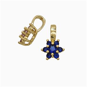 Copper Flower Pendant Pave Blue Crystal Glass Gold Plated, approx 6-10mm