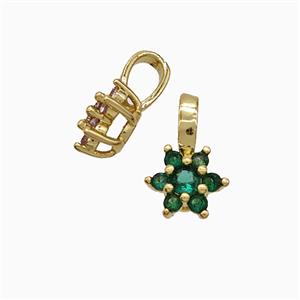 Copper Flower Pendant Pave Green Crystal Glass Gold Plated, approx 6-10mm