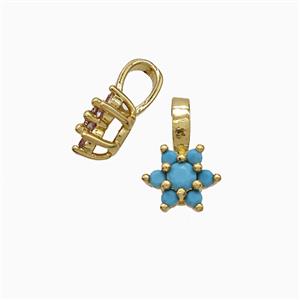 Copper Flower Pendant Pave Blue Crystal Glass Gold Plated, approx 6-10mm