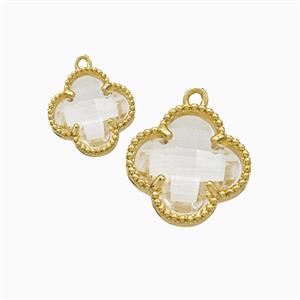 Copper Clover Pendant Pave Crystal Glass Gold Plated, approx 16mm