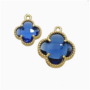 Copper Clover Pendant Pave Blue Crystal Glass Gold Plated, approx 16mm