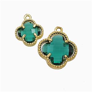 Copper Clover Pendant Pave Green Crystal Glass Gold Plated, approx 16mm