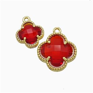 Copper Clover Pendant Pave Red Crystal Glass Gold Plated, approx 16mm
