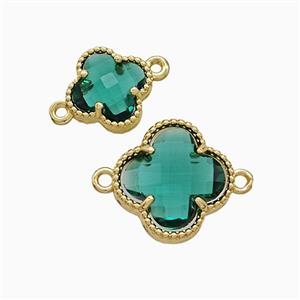 Copper Clover Connector Pave Green Crystal Glass Gold Plated, approx 16mm