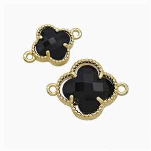 Copper Clover Connector Pave Black Crystal Glass Gold Plated, approx 16mm