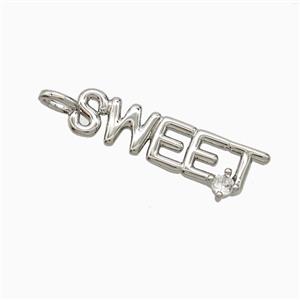 Copper SWEET Pendant Pave Zirconia Platinum Plated, approx 6-30mm