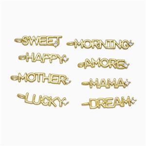 Copper Letters Pendant Pave Zirconia Alphabet Gold Plated Mixed, approx 6-30mm