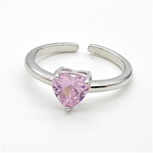 Copper Rings Pave Purple Crystal Glass Heart Platinum Plated, approx 7mm, 18mm dia