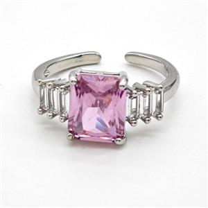 Copper Rings Pave Pink Crystal Glass Platinum Plated, approx 8-10mm, 18mm dia