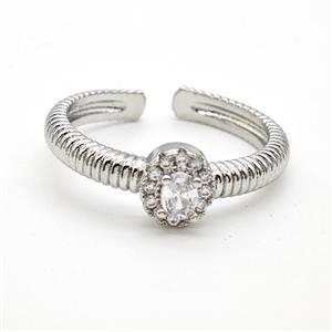 Copper Rings Pave Clear Crystal Glass Oval Platinum Plated, approx 6-7.5mm, 18mm dia