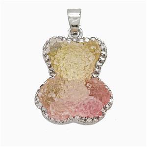 Resin Bear Copper Pendant Pave Zirconia Platinum Plated, approx 13-18mm