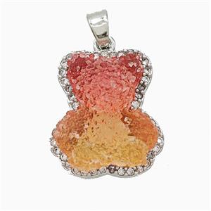 Resin Bear Copper Pendant Pave Zirconia Platinum Plated, approx 13-18mm