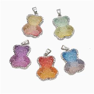 Resin Bear Copper Pendant Pave Zirconia Platinum Plated Mixed, approx 13-18mm