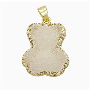 White Resin Bear Copper Pendant Pave Zirconia Gold Plated, approx 13-18mm