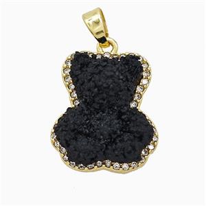 Black Resin Bear Copper Pendant Pave Zirconia Gold Plated, approx 13-18mm