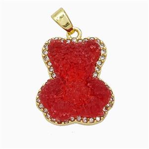 Red Resin Bear Copper Pendant Pave Zirconia Gold Plated, approx 13-18mm