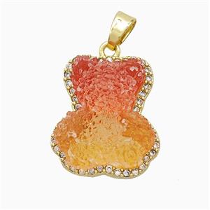 Resin Bear Copper Pendant Pave Zirconia Gold Plated, approx 13-18mm