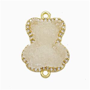 White Resin Bear Copper Connector Pave Zirconia Gold Plated, approx 13-18mm