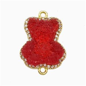 Red Resin Bear Copper Connector Pave Zirconia Gold Plated, approx 13-18mm