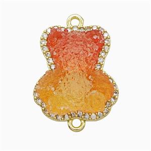 Resin Bear Copper Connector Pave Zirconia Gold Plated, approx 13-18mm