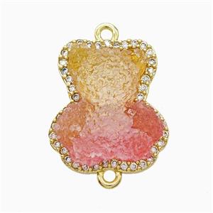 Resin Bear Copper Connector Pave Zirconia Gold Plated, approx 13-18mm