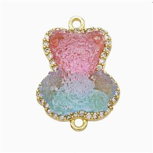 Resin Bear Copper Connector Pave Zirconia Gold Plated, approx 13-18mm
