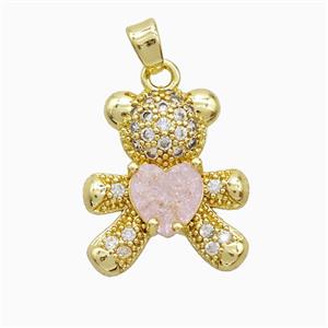 Copper Bear Pendant Pave Zirconia Crystal Glass Gold Plated, approx 16-19mm
