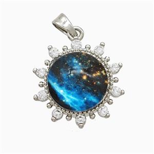 Copper Sun Pendant Pave Zirconia Resin Platinum Plated, approx 18mm