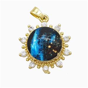 Copper Sun Pendant Pave Zirconia Resin Gold Plated, approx 18mm