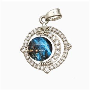 Copper Sun Moon Pendant Pave Zirconia Resin Platinum Plated, approx 17mm