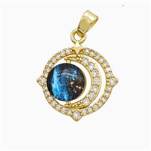 Copper Sun Moon Pendant Pave Zirconia Resin Gold Plated, approx 17mm