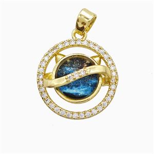 Copper Sun Pendant Pave Zirconia Resin Gold Plated, approx 16mm