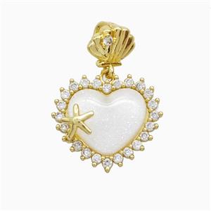Copper Heart Pendant Pave Zirconia White Resin Gold Plated, approx 15mm, 8mm