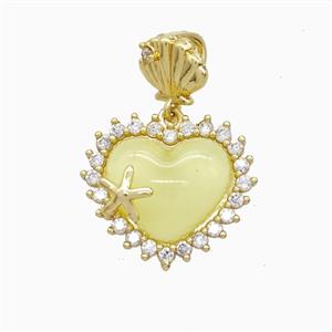 Copper Heart Pendant Pave Zirconia Yellow Resin Gold Plated, approx 15mm, 8mm