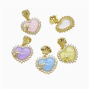 Copper Heart Pendant Pave Zirconia Resin Gold Plated Mixed, approx 15mm, 8mm