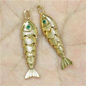 Copper Fish Pendant Pave Zirconia Gold Plated, approx 9.5-33mm