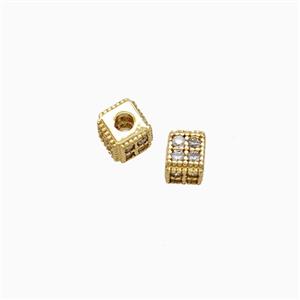 Copper Cube Beads Pave Zirconia Gold Plated, approx 4mm